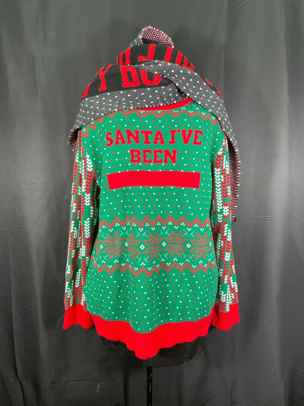 Ugly Christmas Sweater and Scarf, Naughty But/Or Nice Themed, XL Rockin Around